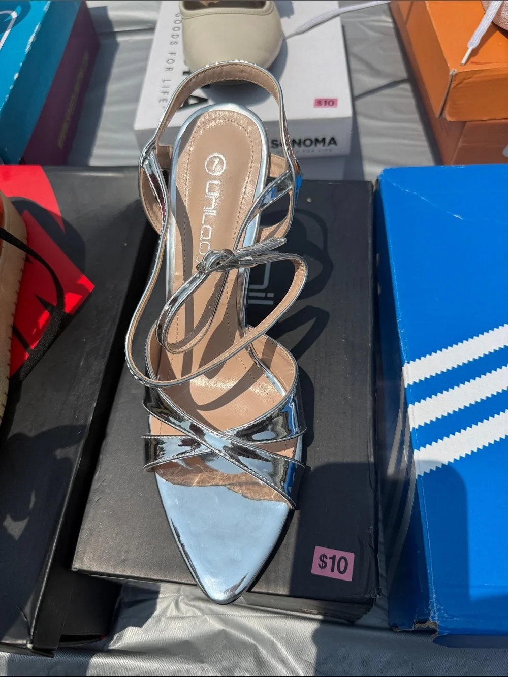 Chico's Silver Strappy Pointed-Toe Heel
